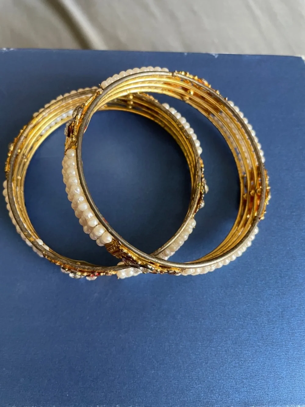 Pearl and Kundan Gold-Plated Bangle Set - White